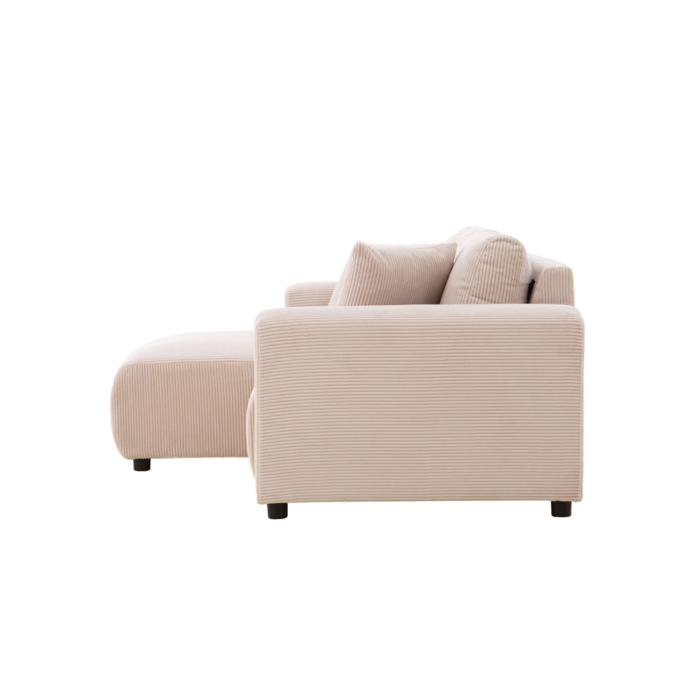 Canapé d'angle modulable 3 places en velours côtelé beige Aberdeen packshot de profil