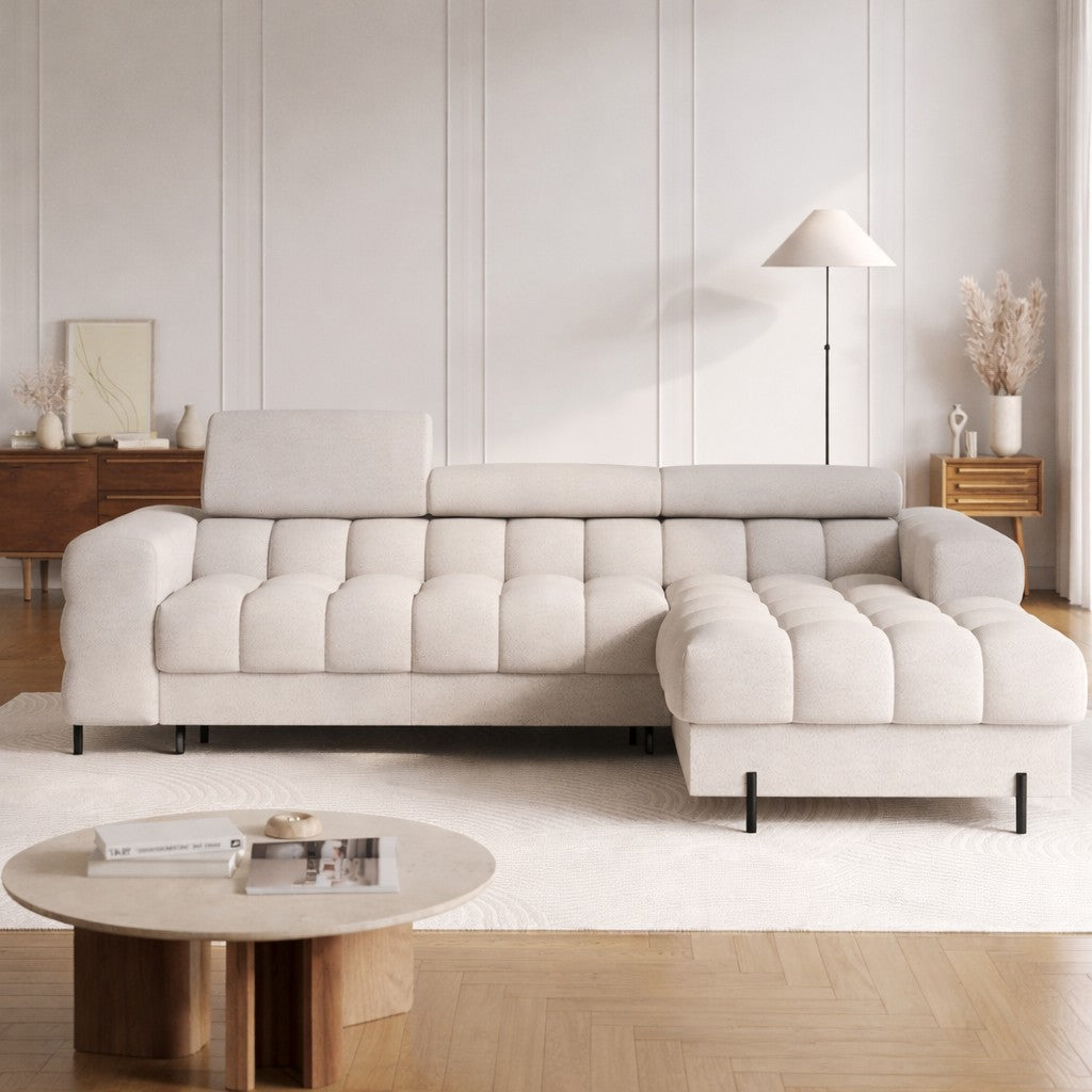 Canapé convertible d'angle droit LES TENDANCES Kate 4 places en tissu beige