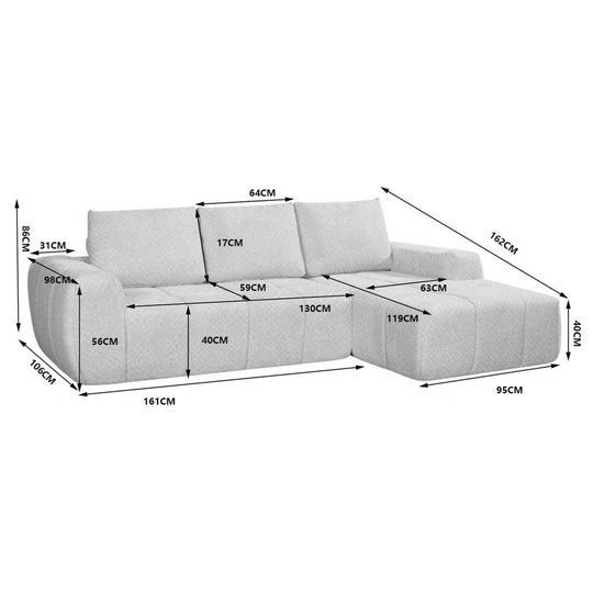 Canapé DRAWER d'angle droit Louis en tissu vert 3,5 places