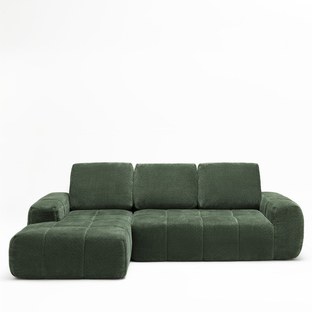 Canapé d'angle droit DRAWER Louis 3,5 places en tissu vert