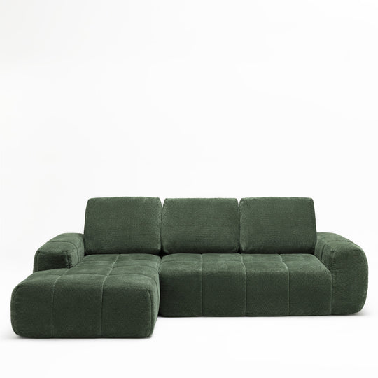 Canapé d'angle droit DRAWER Louis 3,5 places en tissu vert