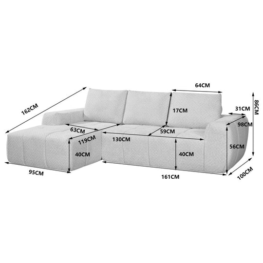 Canapé d'angle droit DRAWER Louis 3,5 places en tissu vert