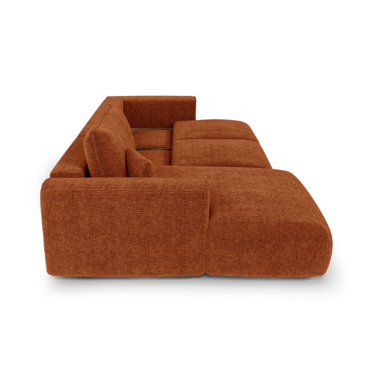 Canapé angle gauche convertible PREMIUM INTERIORS Como 5 places avec coffre en tissu bouclé terracotta