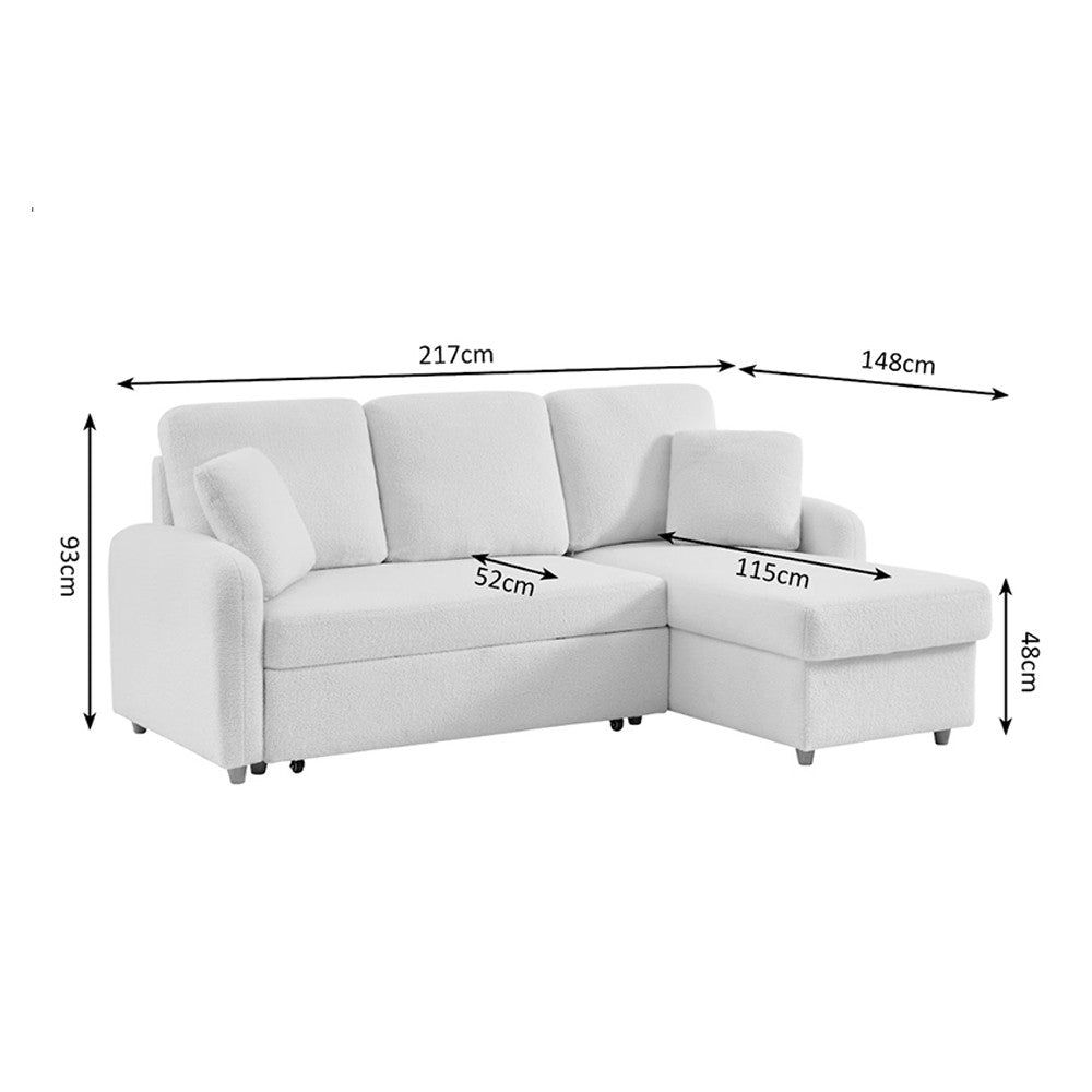 Canapé d'angle réversible convertible DRAWER Matera 3 places en tissu bouclette avec coffre Blanc