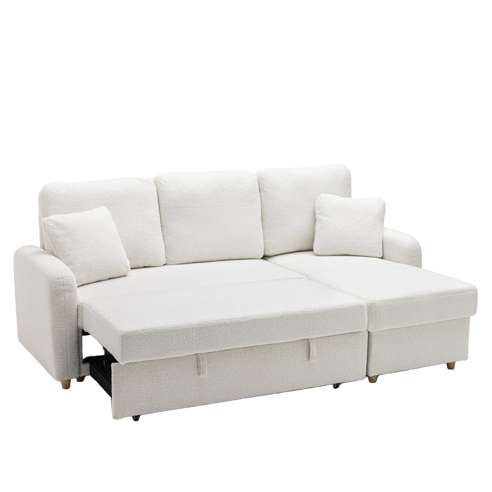 Canapé d'angle réversible convertible DRAWER Matera 3 places en tissu bouclette avec coffre Blanc