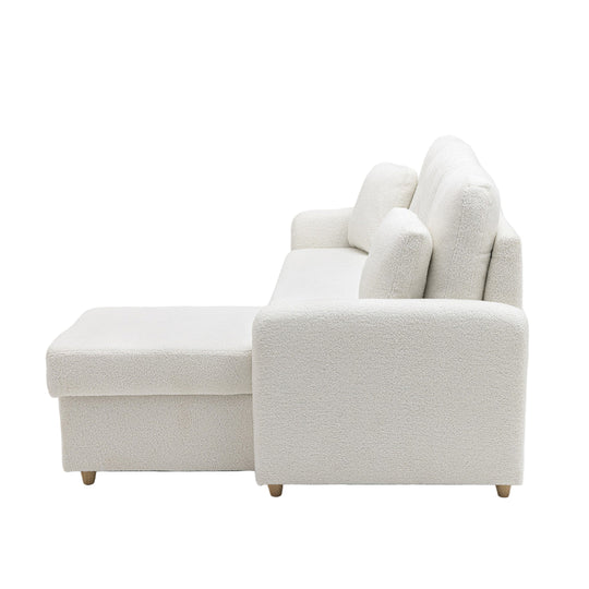 Canapé d'angle réversible convertible DRAWER Matera 3 places en tissu bouclette avec coffre Blanc