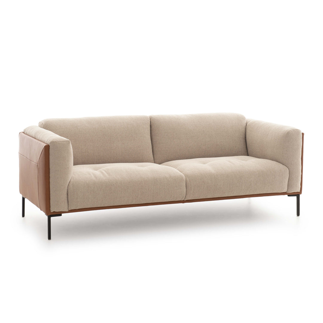 Canapé en cuir et tissu chiné 3 places Oviala