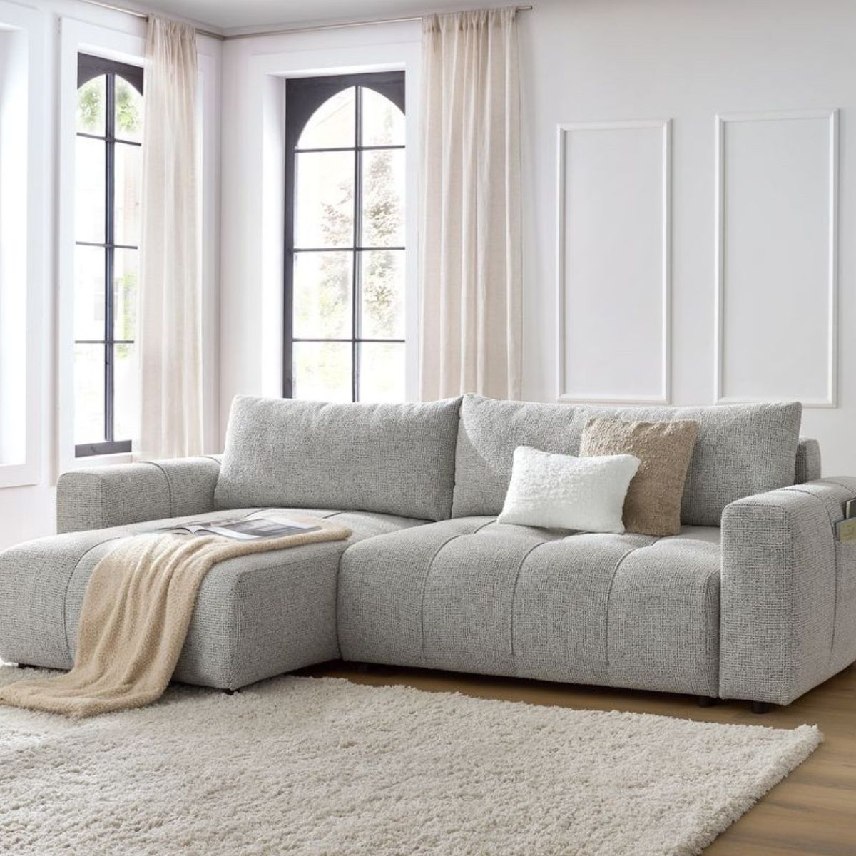 Canapé BOBOCHIC d'angle réversible convertible coffre ARSENE gris clair