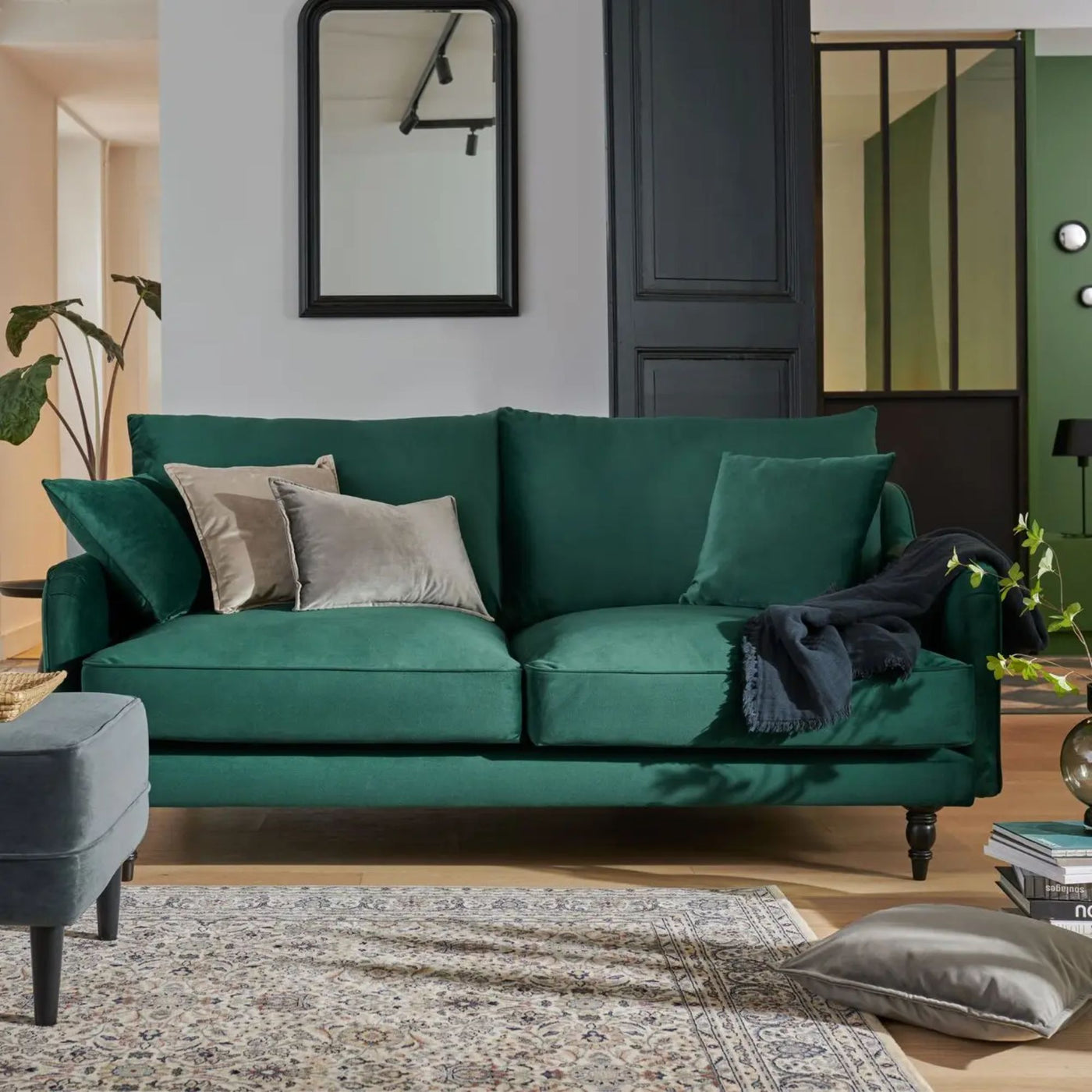 Canapé CAMIF Olie 2 places en velours Vert Forêt