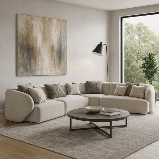 Canapé d'angle MAISON HERITAGE Chiara 6 places en velours Beige