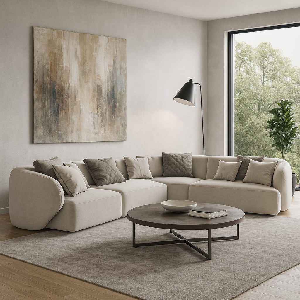 Canapé d'angle MAISON HERITAGE Chiara 6 places en velours Beige