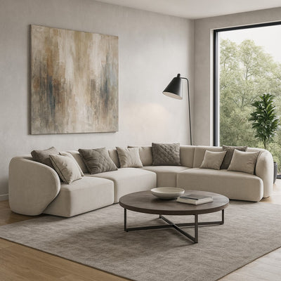 Canapé d'angle MAISON HERITAGE Chiara 6 places en velours Beige