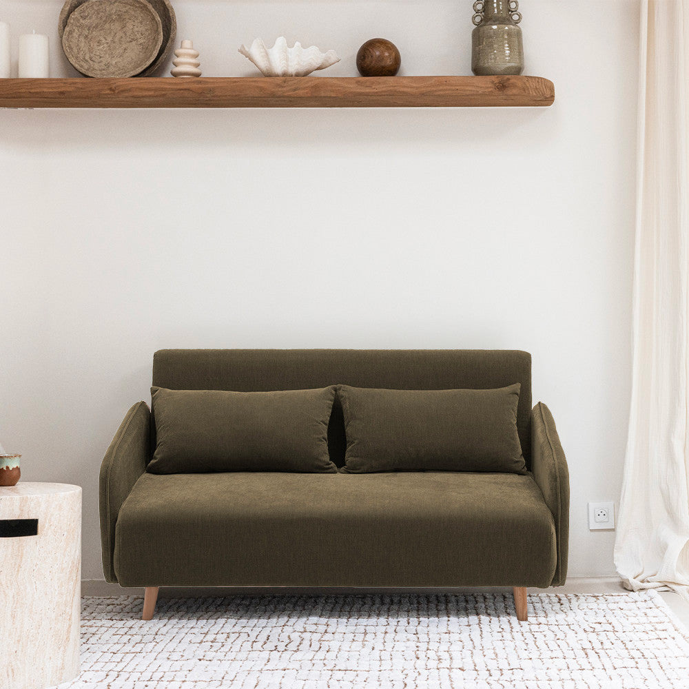 Canapé convertible DRAWER Monica 2 places en velours Vert Kaki