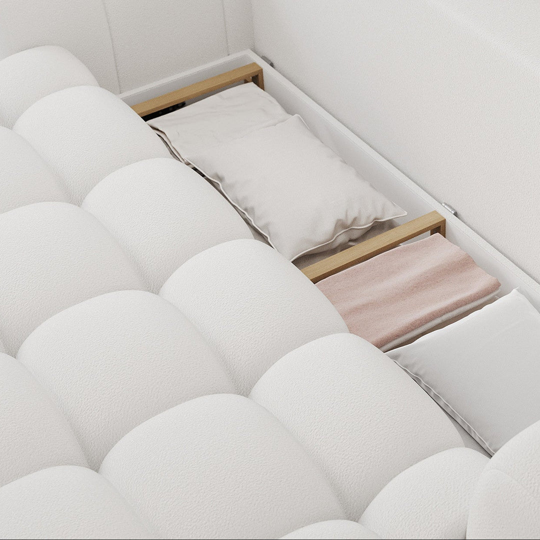 Canapé convertible COCOON 3 places en tissu capitonné blanc