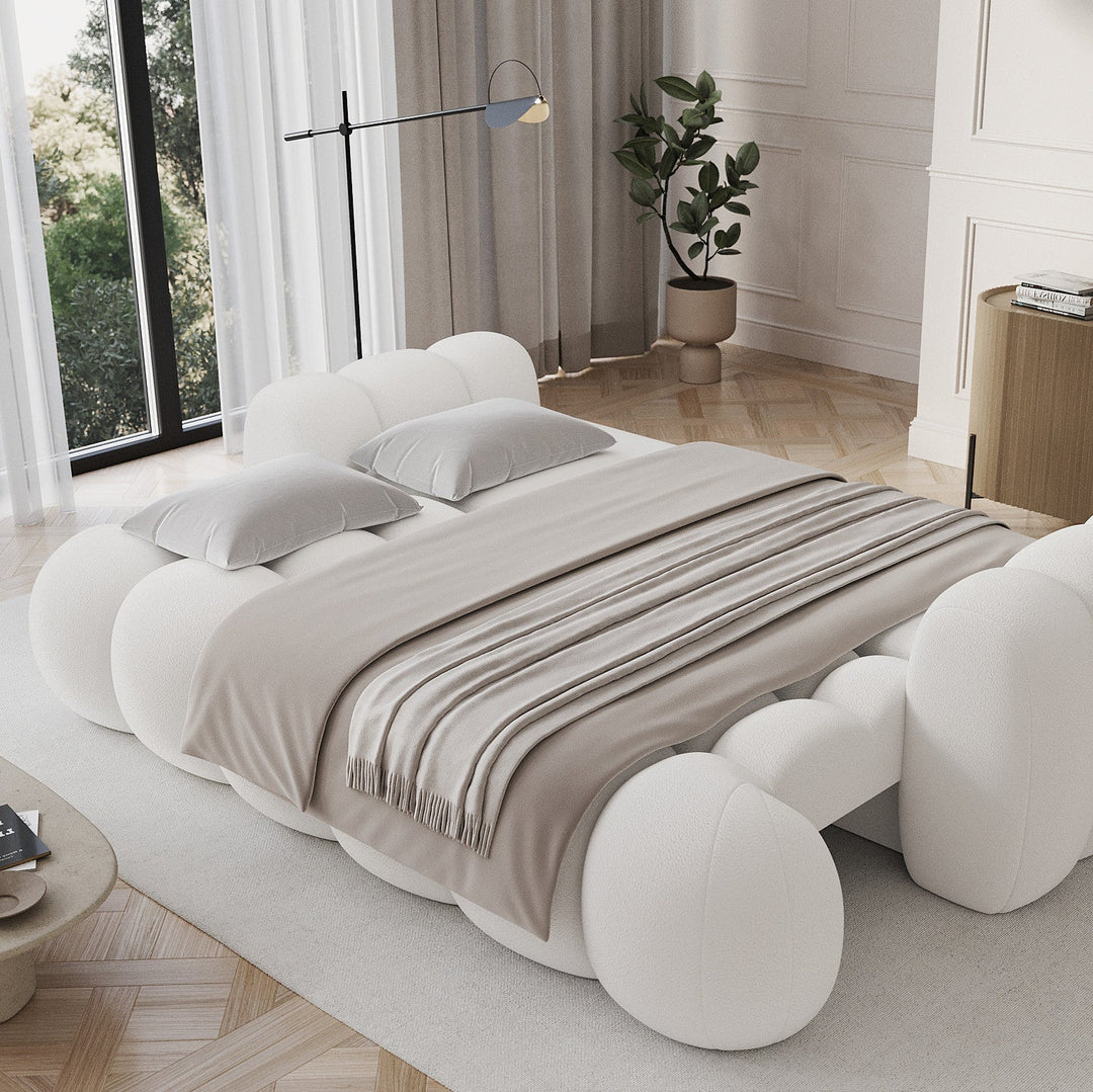 Canapé convertible COCOON 3 places en tissu capitonné blanc