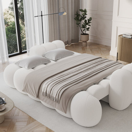 Canapé convertible COCOON 3 places en tissu capitonné blanc
