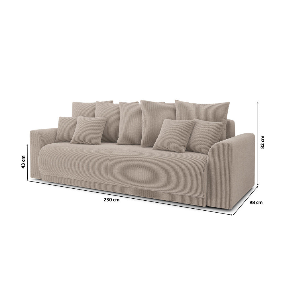 Canapé CHLOE convertible 3 places en velours côtelé taupe avec coffre Drawer