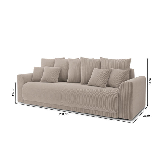 Canapé CHLOE convertible 3 places en velours côtelé taupe avec coffre Drawer