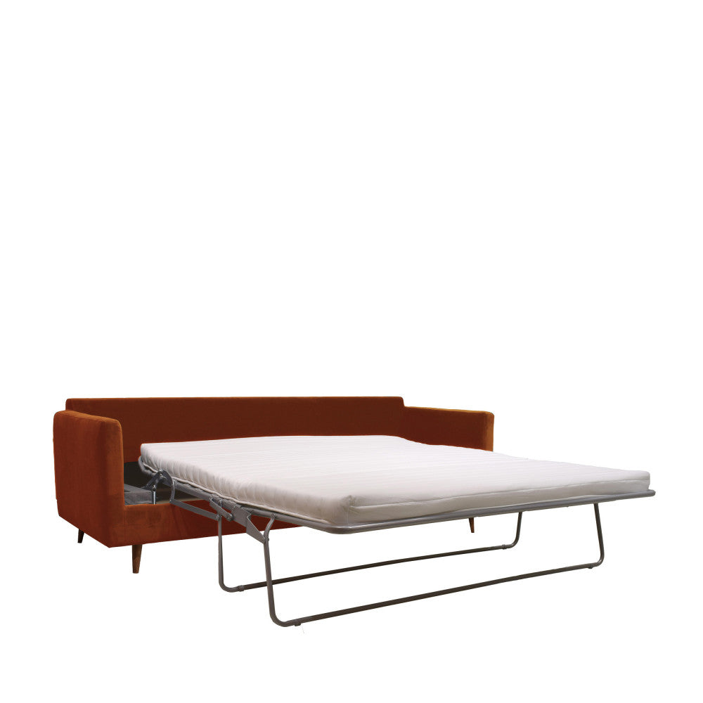 Canapé convertible Drawer Villabon 3 places en velours Rouille pieds bois foncé
