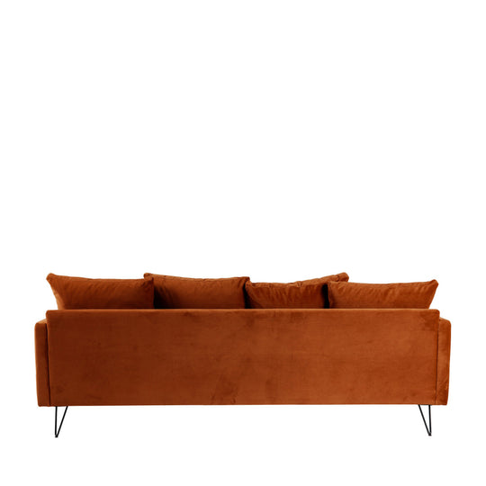 Canapé convertible DRAWER Villabon 3 places en velours rouille pieds épingles noirs