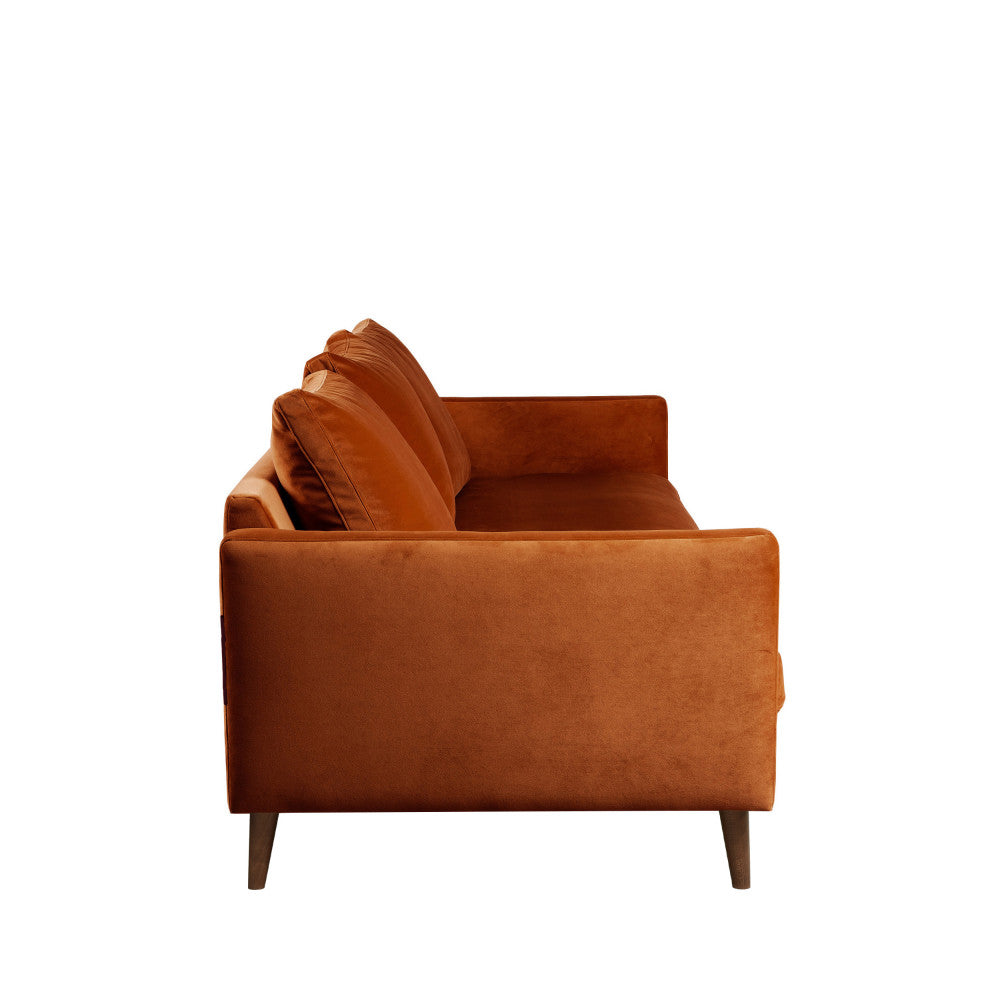 Canapé convertible Drawer Villabon 3 places en velours Rouille pieds bois foncé