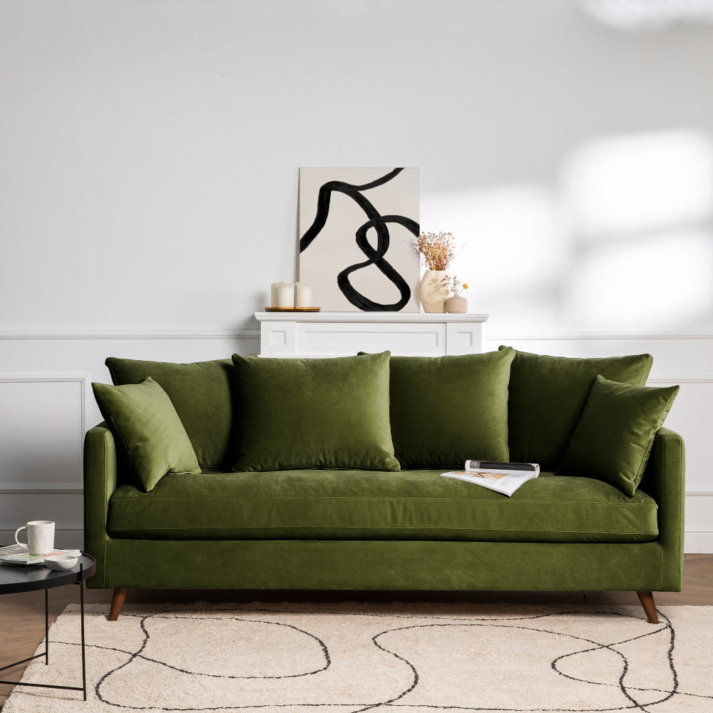 Canapé convertible Drawer Villabon 4 places en velours Vert olive