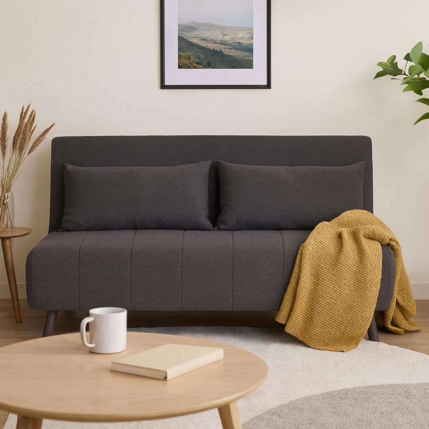 Canapé convertible ALINEA Noli 2 places en tissu gris anthracite