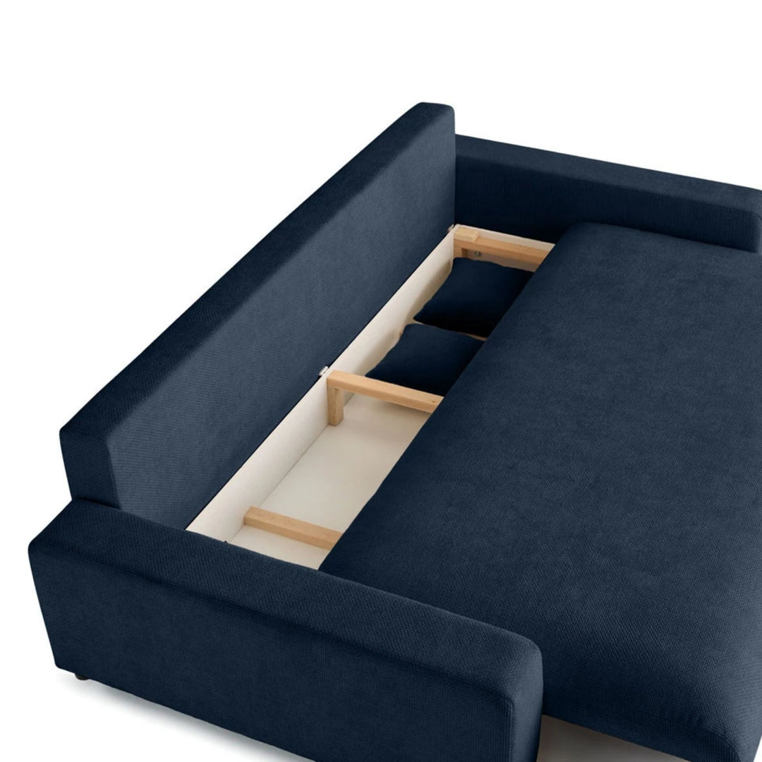 Canapé convertible BESTMOBILIER Pivoine 3 places avec coffre en velours texturé bleu