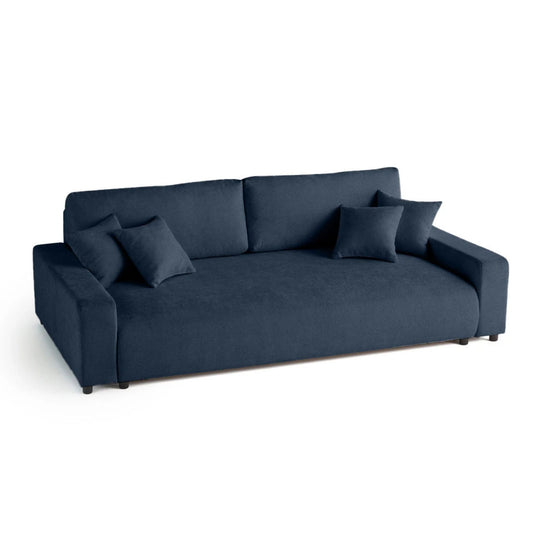 Canapé convertible BESTMOBILIER Pivoine 3 places avec coffre en velours texturé bleu