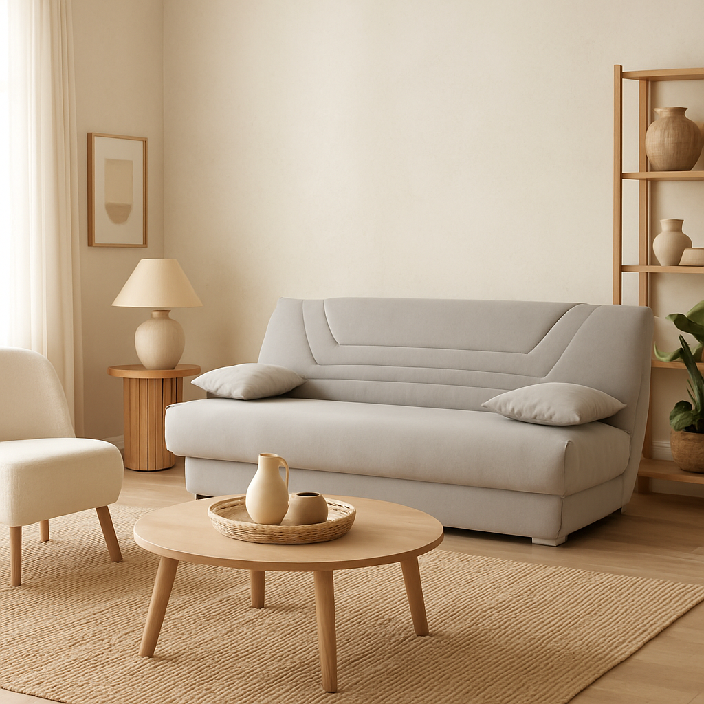 Canapé convertible clic clac BULTEX Sabor en tissu gris avec rangement 193cm