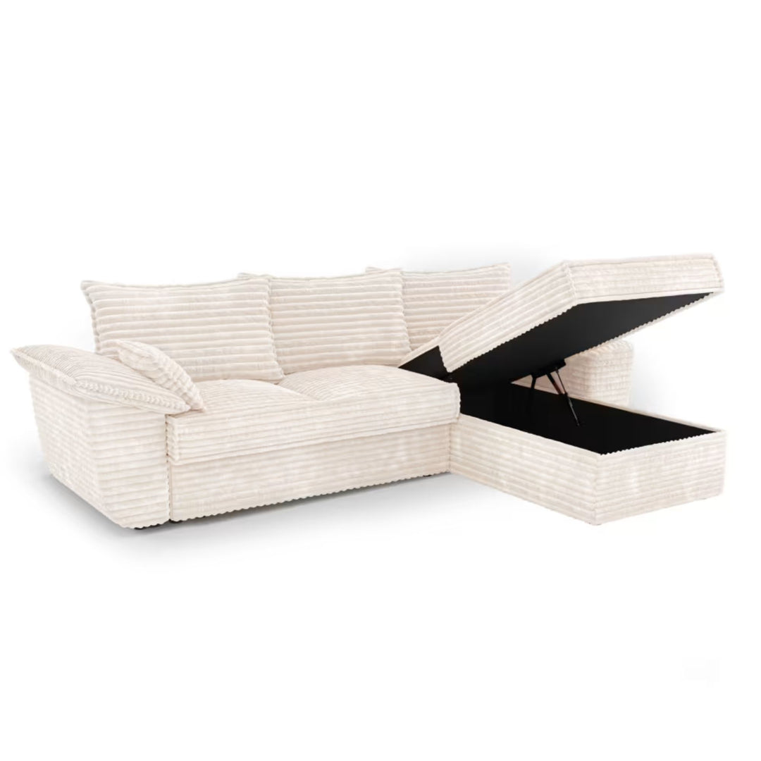 Canapé convertible d'angle droit SIA HOME Sasha en velours côtelé XXL crème 257cm