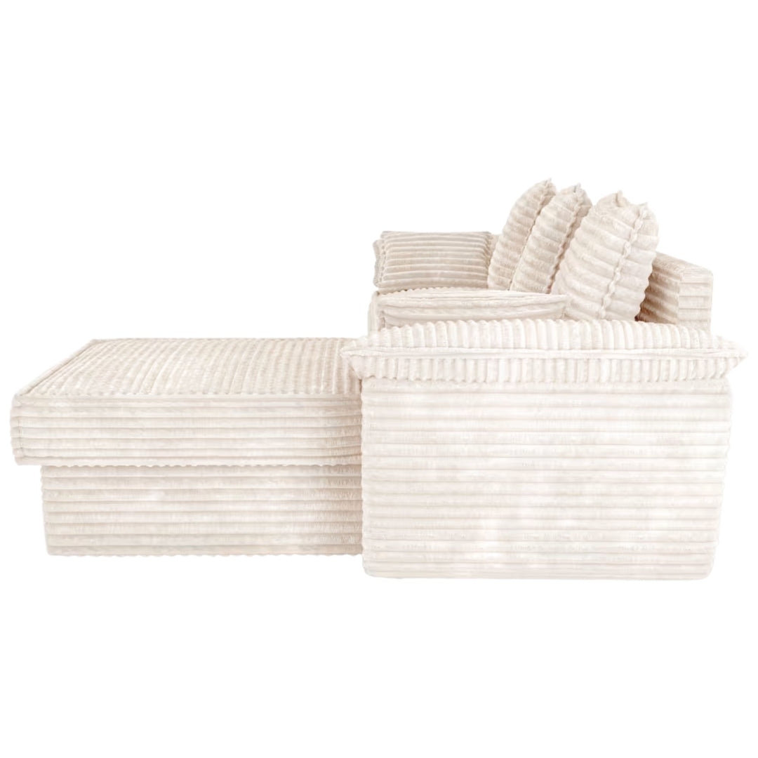 Canapé convertible d'angle droit SIA HOME Sasha en velours côtelé XXL crème 257cm