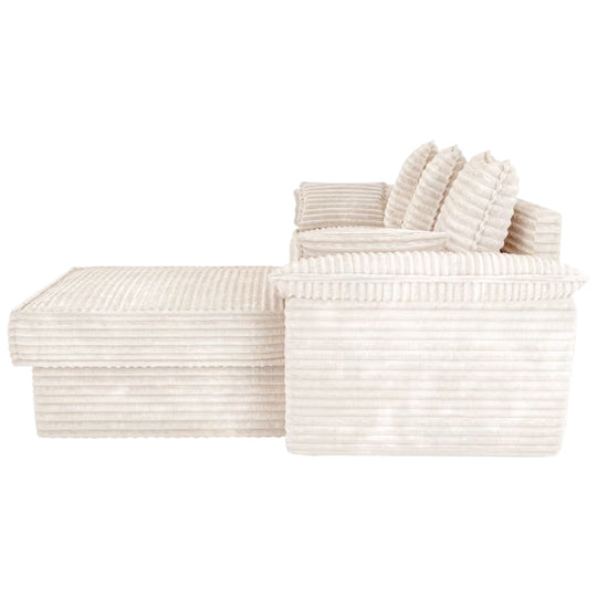 Canapé convertible d'angle droit SIA HOME Sasha en velours côtelé XXL crème 257cm