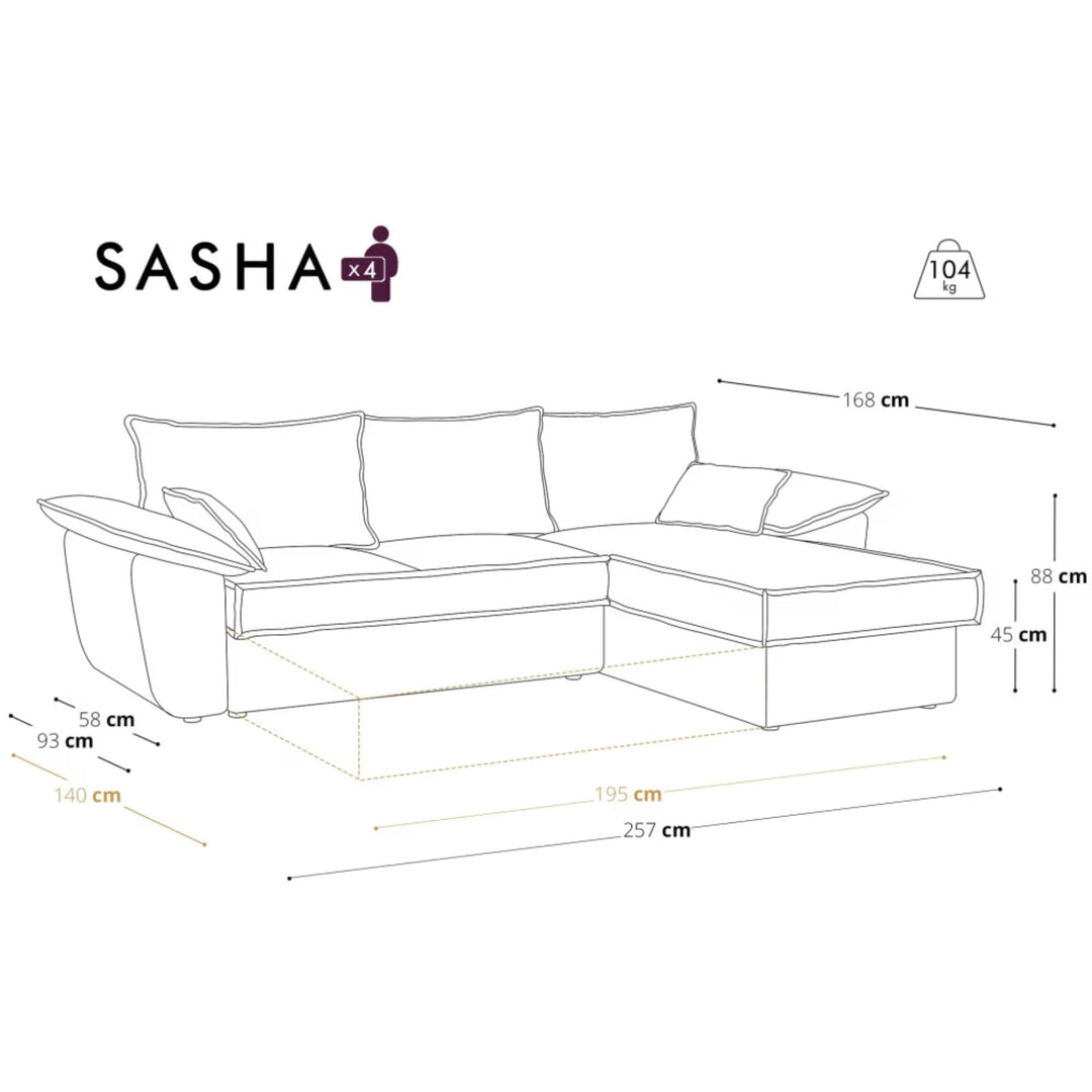 Canapé convertible d'angle droit SIA HOME Sasha en velours côtelé XXL crème 257cm