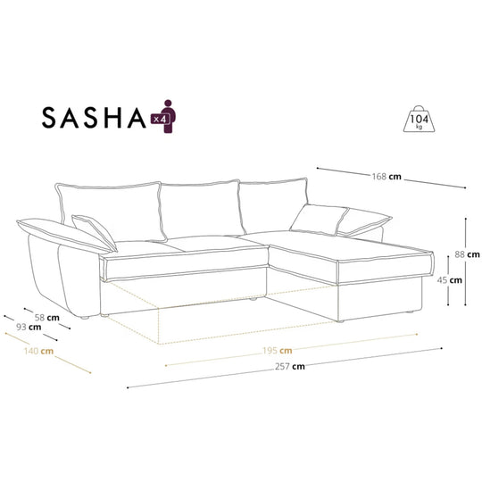 Canapé convertible d'angle droit SIA HOME Sasha en velours côtelé XXL crème 257cm