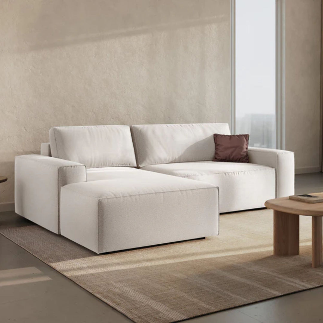 Canapé convertible d'angle gauche MICADONI Jodie 3 places en tissu beige