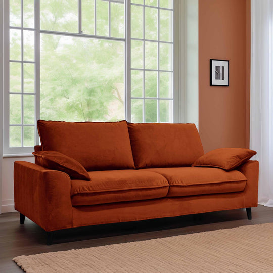 Canapé convertible Jarod en velours 3 places coloris Rouille