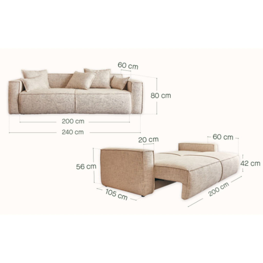 Canapé convertible KIPLI Folia 4 places en coton écru