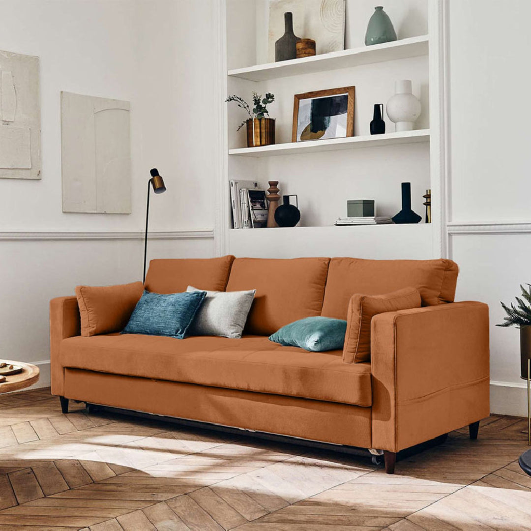 Canapé convertible LISA DESIGN Anna 3 places velours rouille