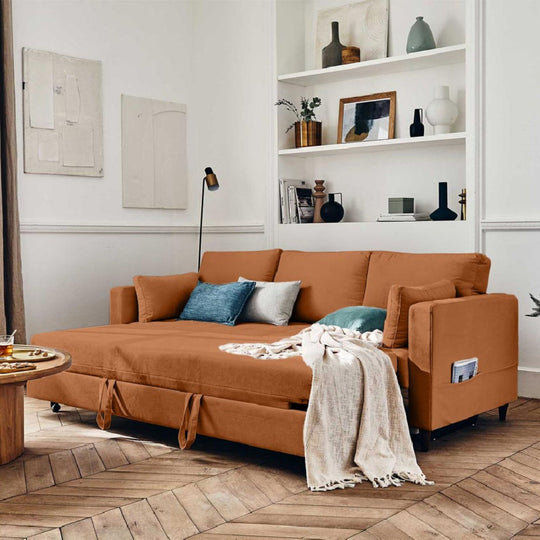 Canapé convertible LISA DESIGN Anna 3 places velours rouille