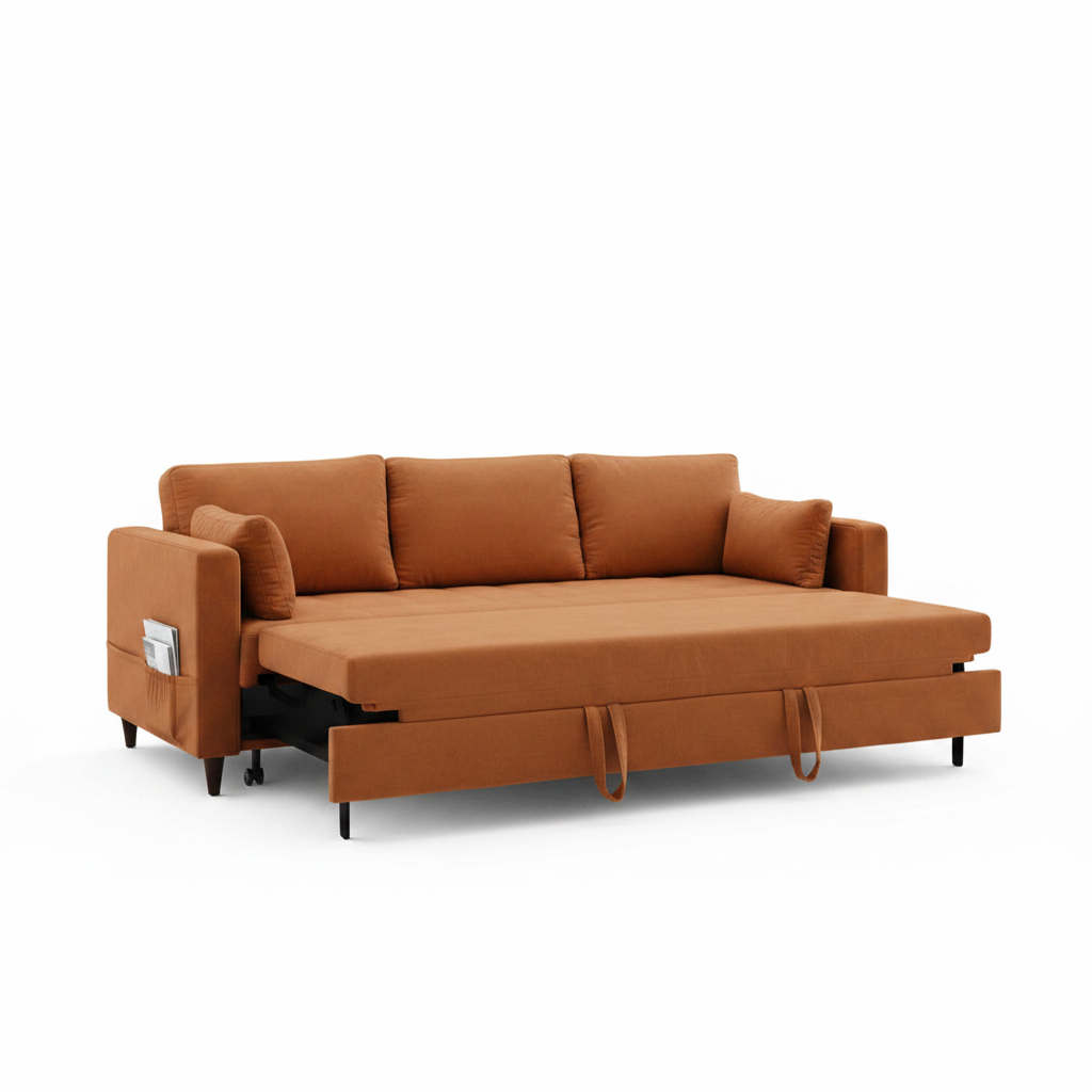 Canapé convertible LISA DESIGN Anna 3 places velours rouille