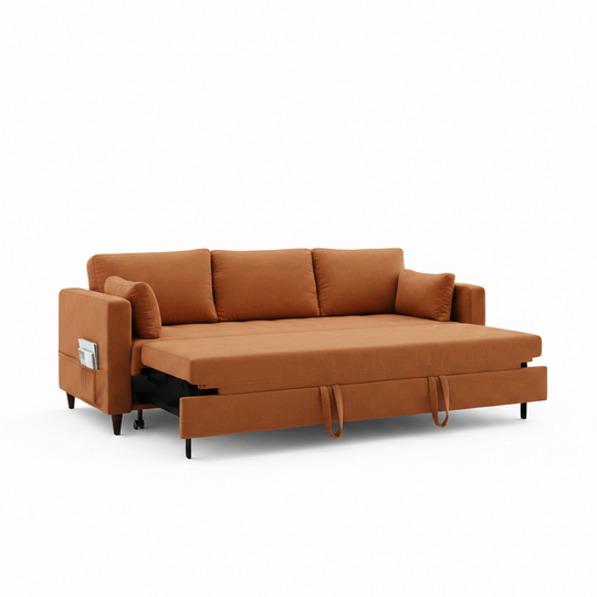 Canapé convertible LISA DESIGN Anna 3 places velours rouille