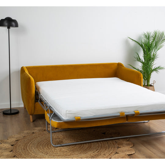 Canapé convertible DRAWER Vornay express 2 places en velours jaune moutarde