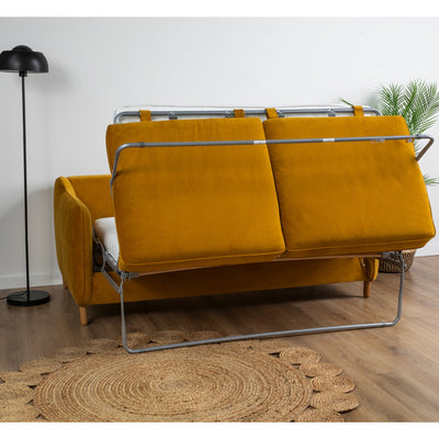 Canapé convertible DRAWER Vornay express 2 places en velours jaune moutarde