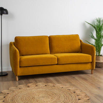 Canapé convertible DRAWER Vornay express 2 places en velours jaune moutarde