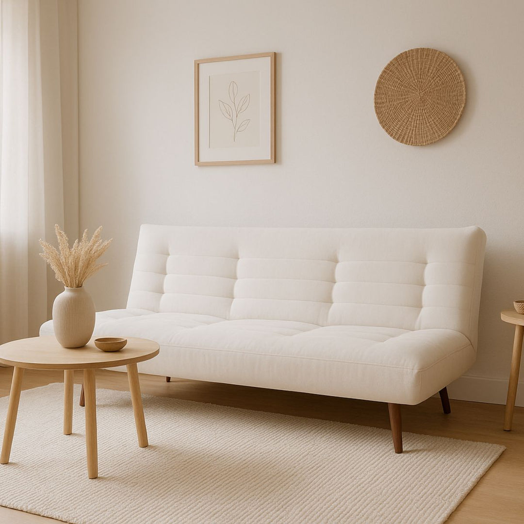 Canapé convertible Tommy 3 places en tissu chenille ecru DRAWER