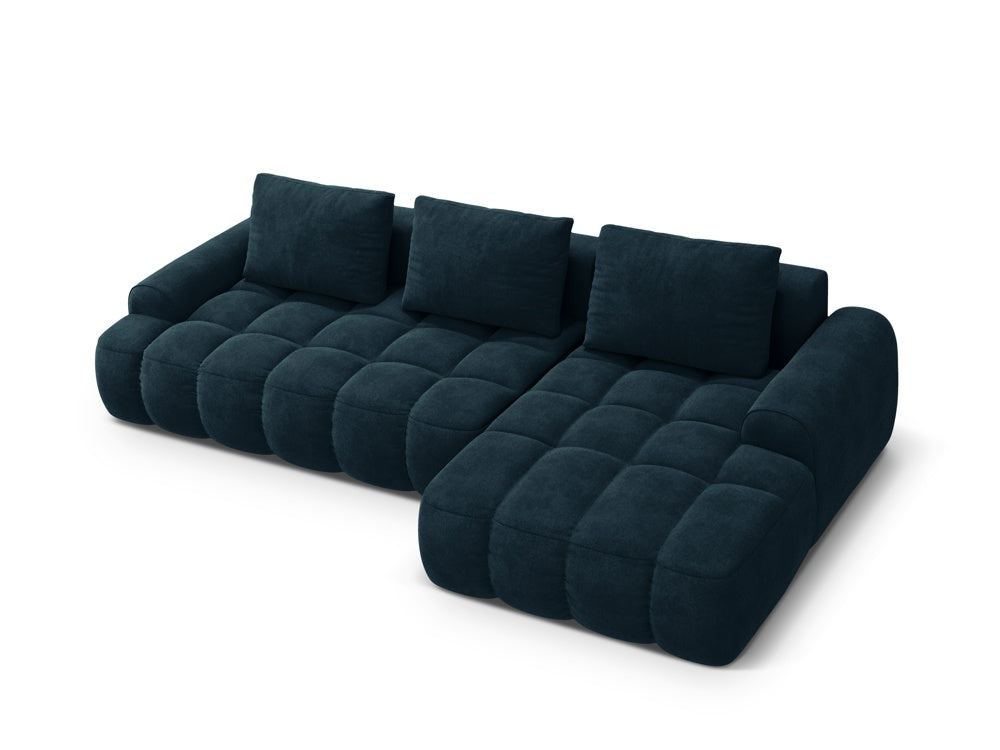 Canapé d'angle droit convertible COSMOPOLITAN DESIGN Linz 3 places en velours bleu pétrole
