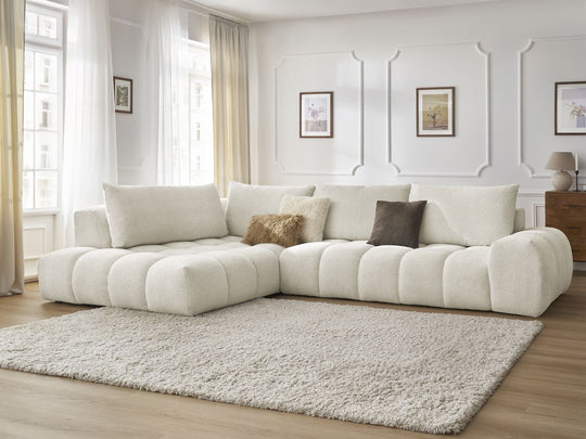 Canapé d'angle gauche BOBOCHIC Everest 4 places en tissu blanc texturé