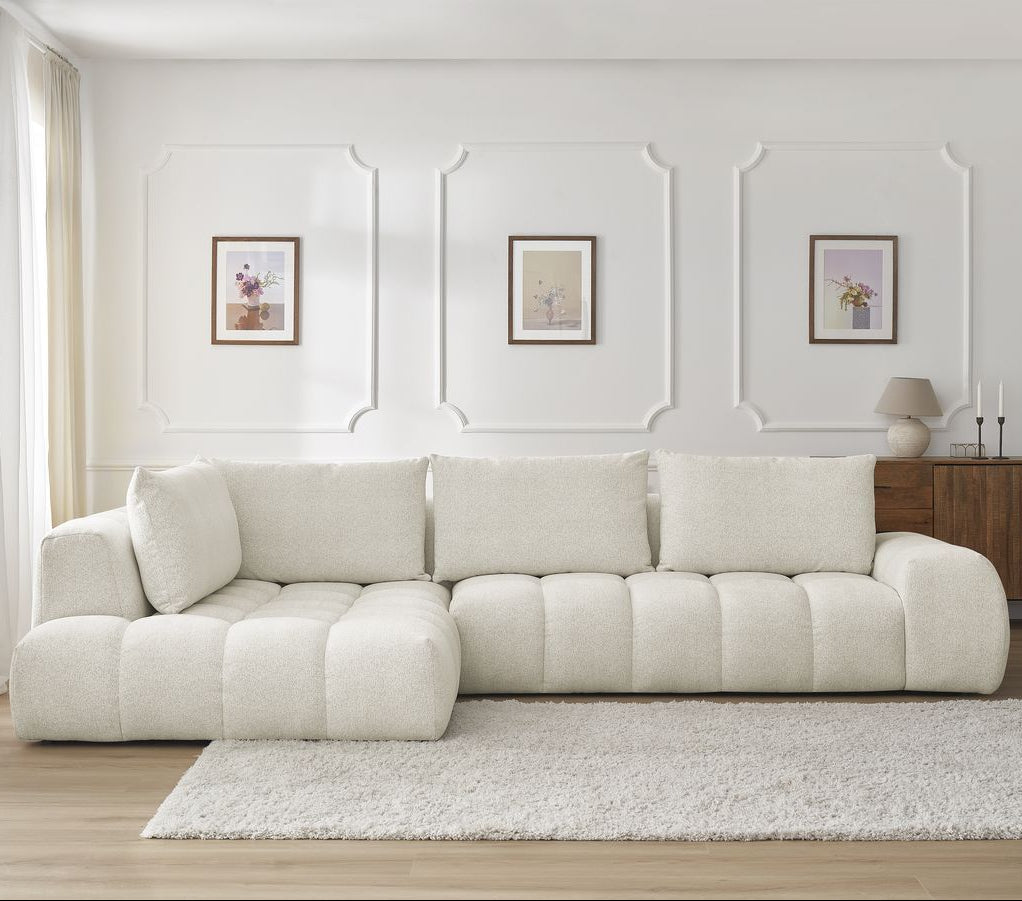 Canapé d'angle gauche BOBOCHIC Everest 4 places en tissu blanc texturé