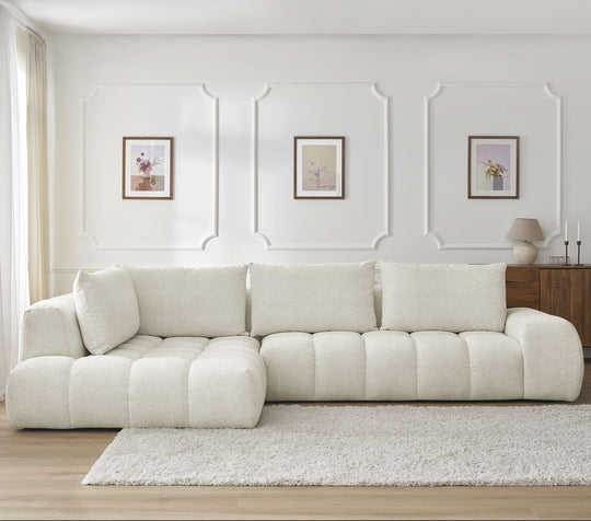 Canapé d'angle gauche BOBOCHIC Everest 4 places en tissu blanc texturé